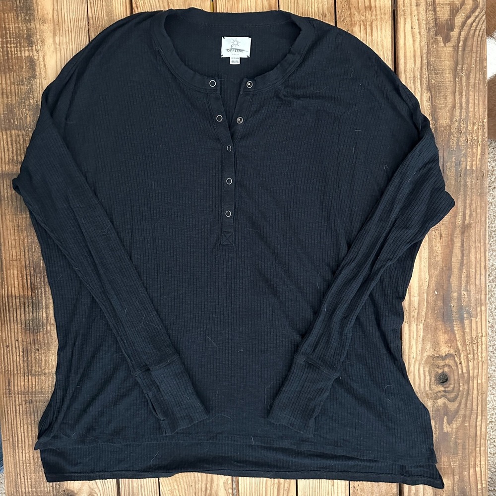 Offline by Aerie Black Ribbed Henley Long Sleeve Snap Button Top Womens XS